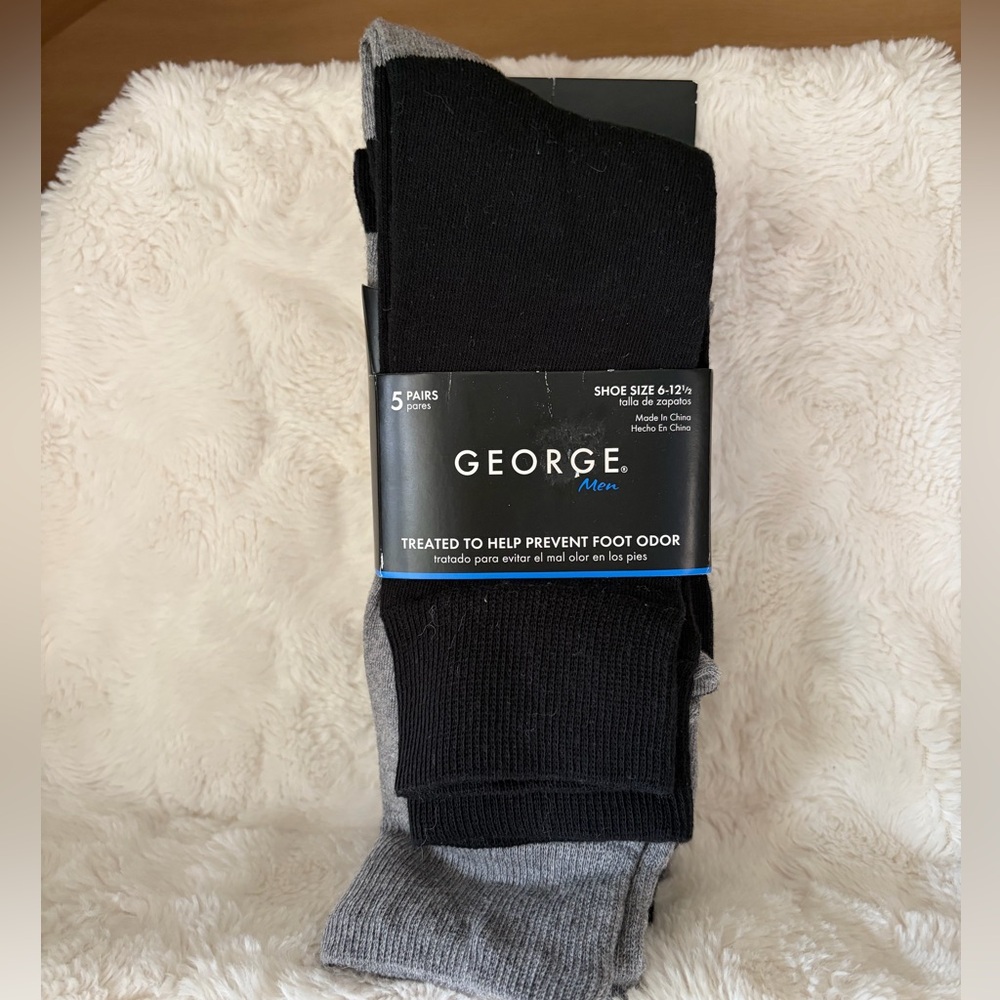 ✨$5✨George•5-Pairs Mens Crew Dress Socks | Black/Grey | 6-12.5 (L)